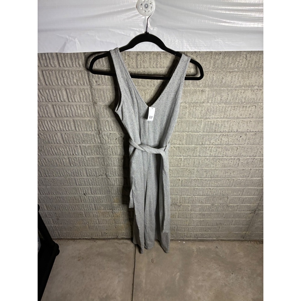 New GAP‎ Ribbed Knit V-Neck Wide Leg Jumpsuit Gray Size S NWT